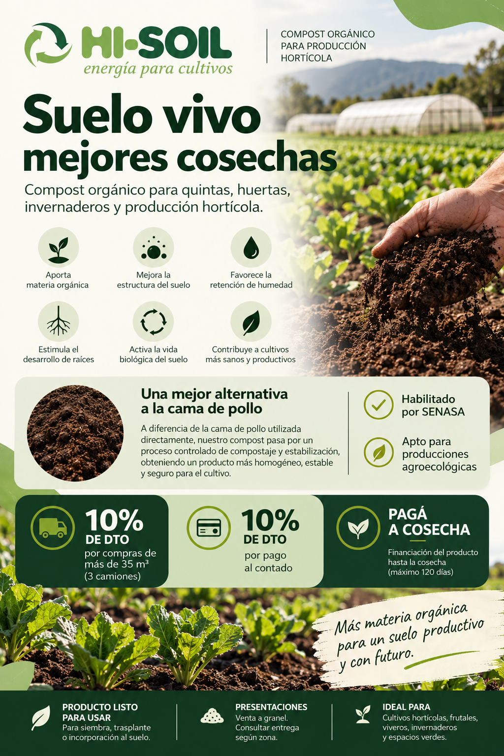 Compost Orgánico Hi-Soil: suelo vivo, mejores cosechas